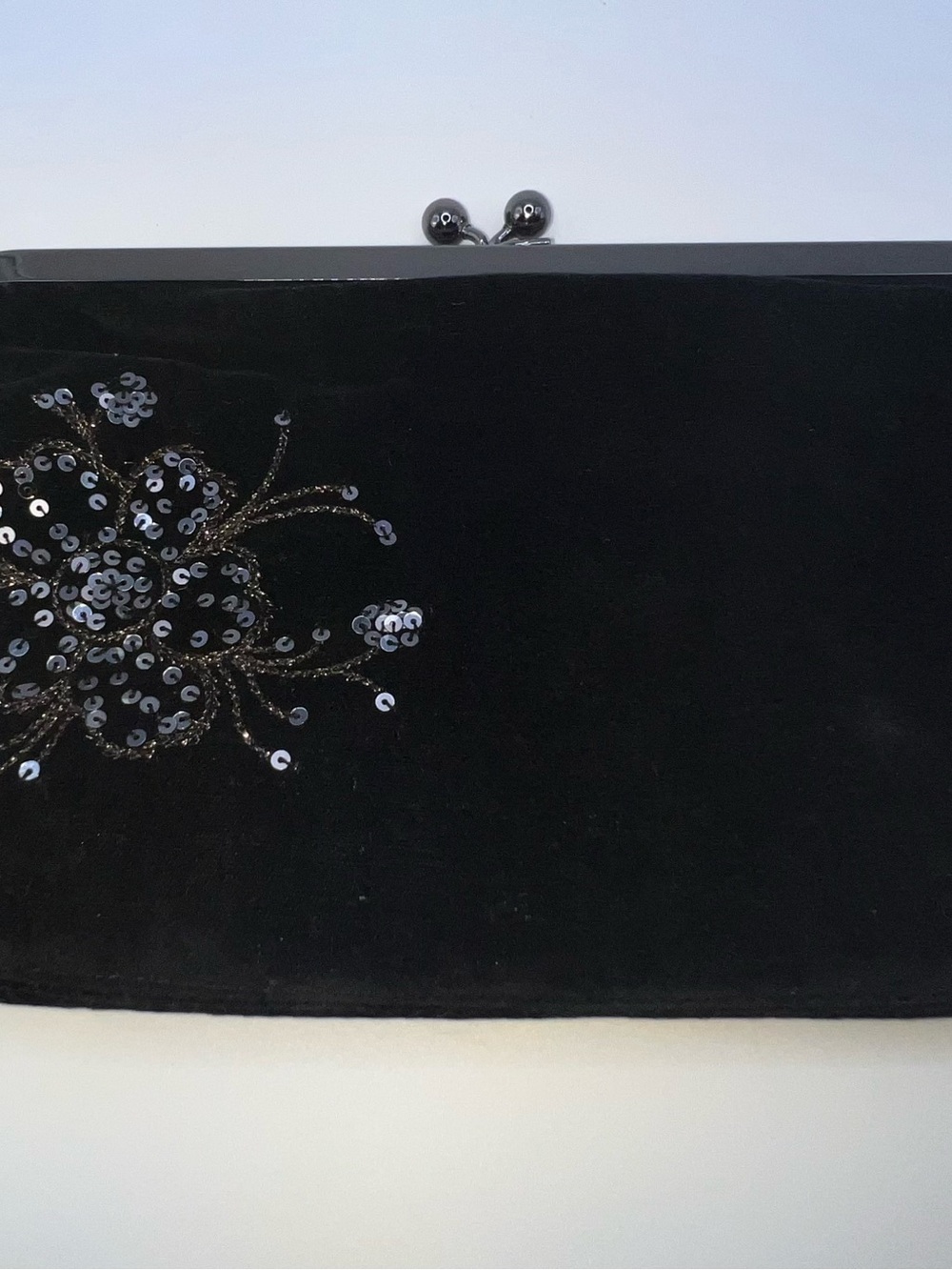 Express Black Sequin Floral Velvet Clutch
